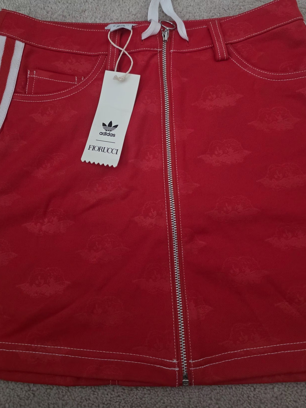 Adidas Fiorucci Red Mini Skirt with Front Zip